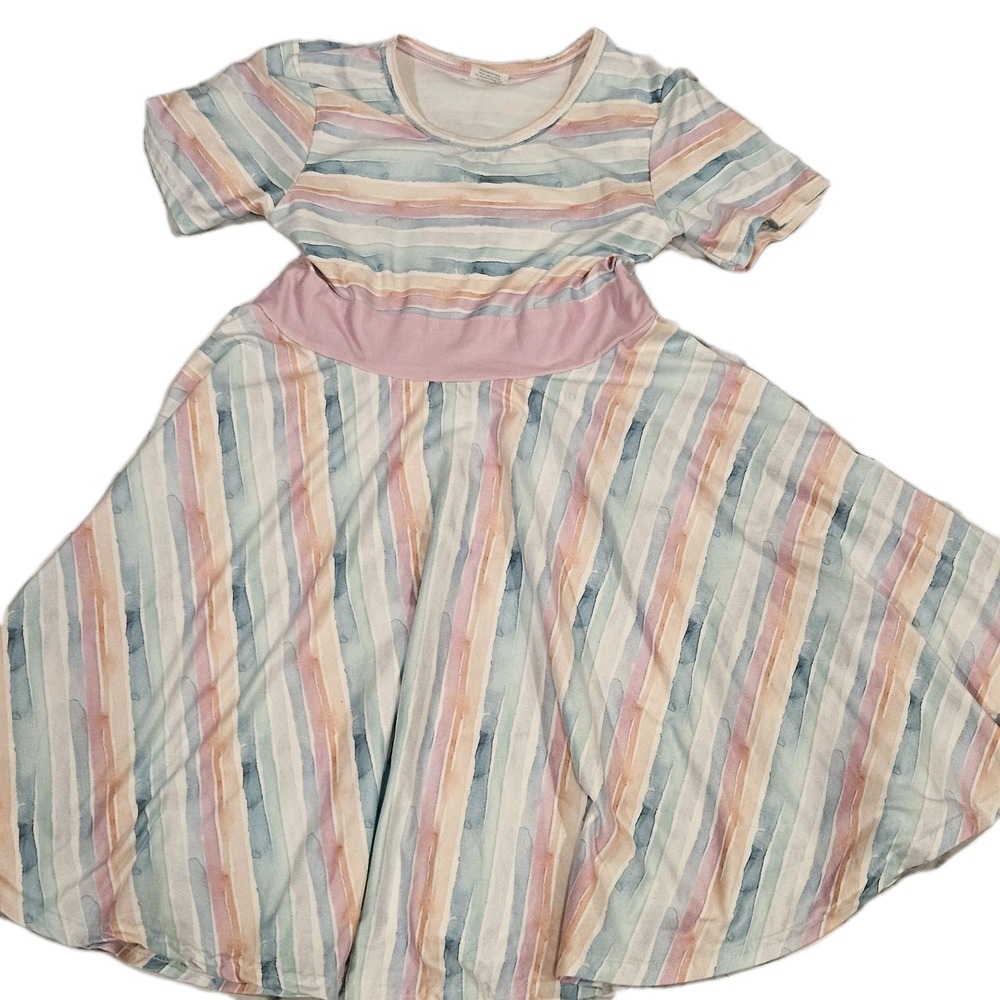 Pastel Stripe Milk Silk Girls Dress Size 4XL (8/9) Soft Stretch